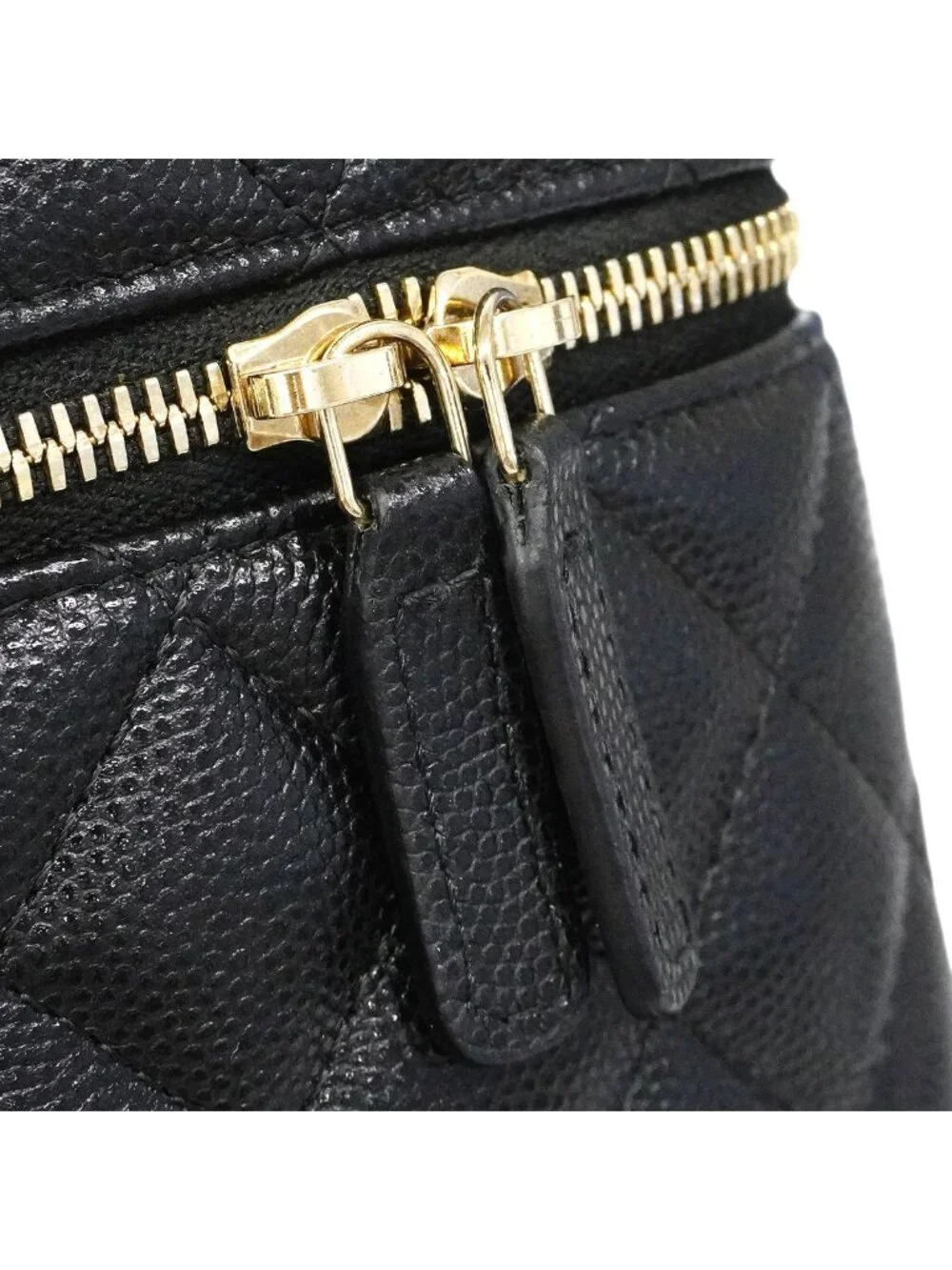 Chanel Shoulder Bag Quilted Caviar Leather Black Champagne Gold